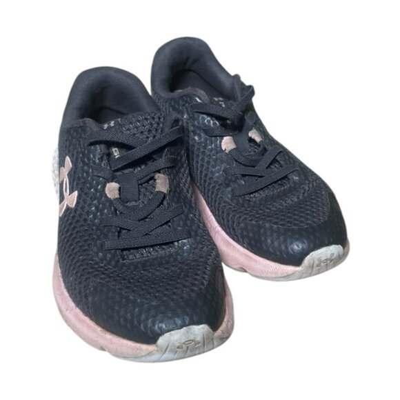 Under Armour Shoes 13K Girls Black Pink Running Sneaker UA Sport Slip On No Lace - Picture 3 of 6